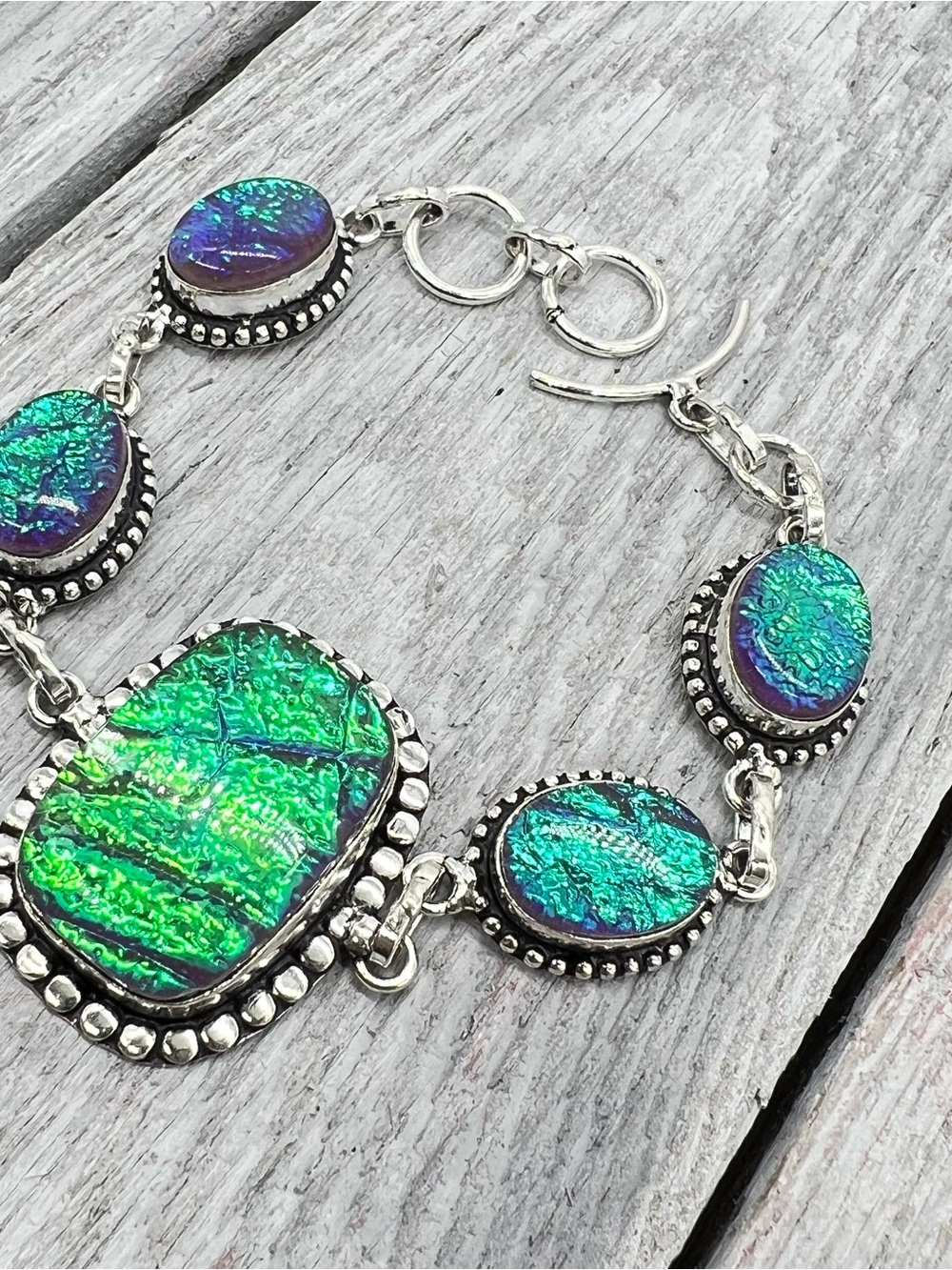 349. Triplet Opal Sterling Silver Iridescent Blue-Green Opal Bracelet - 7.25-8” - Picture 4 of 10